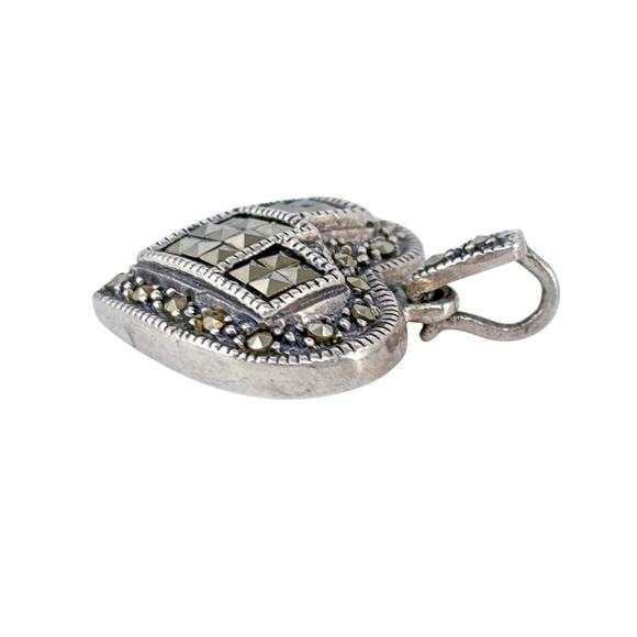 Marcasite Heart Pendant | Vintage Sterling Silver 925 - Picture 6 of 8